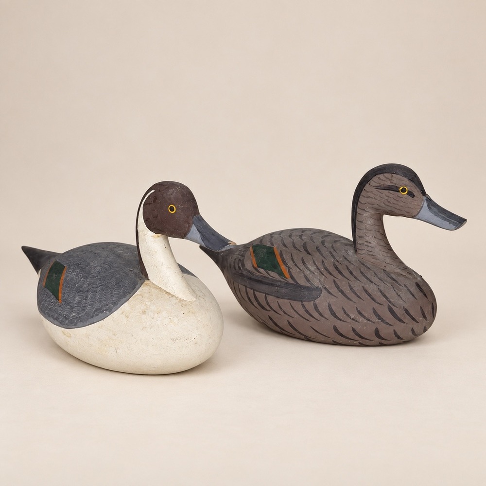 Vintage Capt Jess Urie Signed Miniature Duck Decoy Pair 7in Rock Hall MD